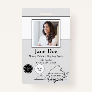 State of Virginia Notary Public Badge with QR Code ID Badge
