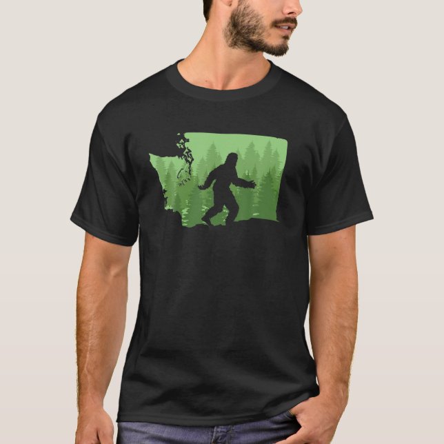 State Of Washington Map Bigfoot Funny Sasquatch Gi T-Shirt (Front)