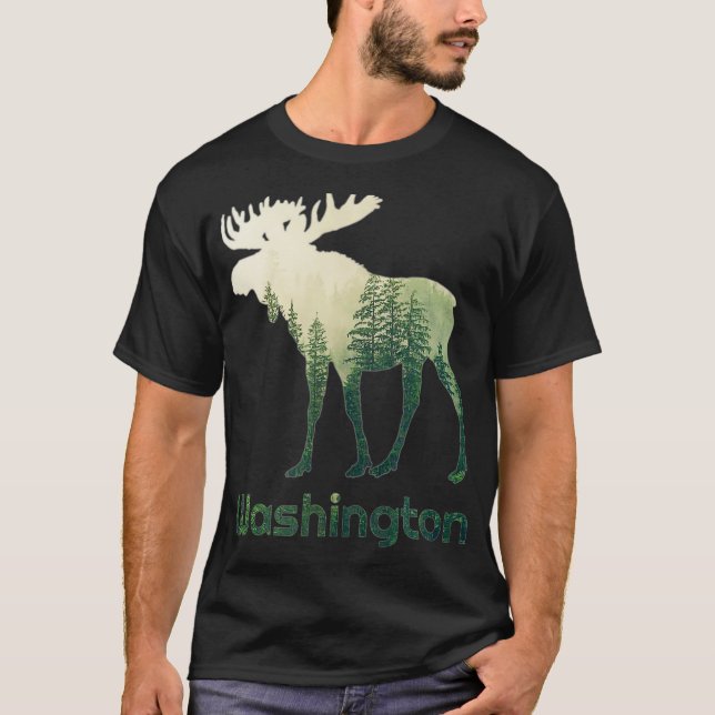 State Of Washington Moose Forest Tree Hunter Wildl T-Shirt (Front)