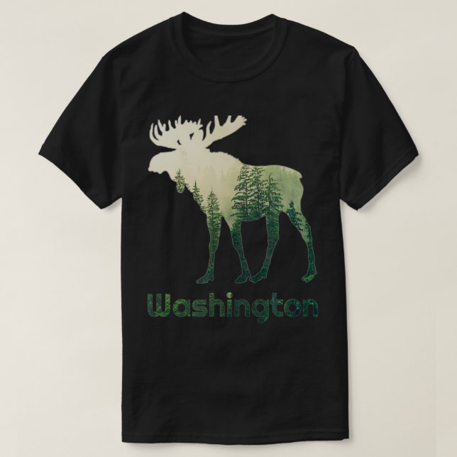 State Of Washington Moose Forest Tree Hunter Wildl T-Shirt (Design Front)