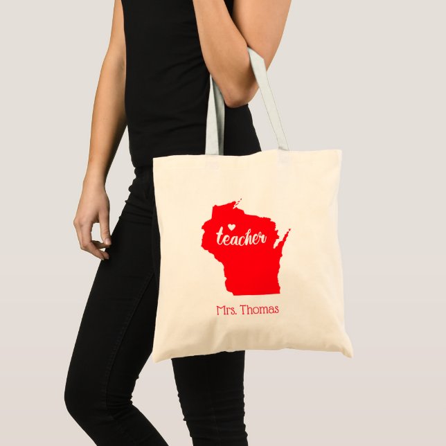 State of Wisconsin Personalised Teacher Tote Bag (Front (Product))