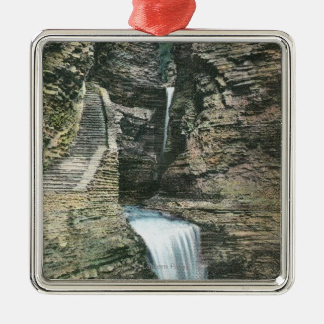State Park View of Curtain and Cavern Cascades Metal Tree Decoration (Front)