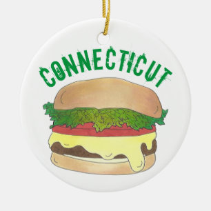 State Pride CT Connecticut Steamed Cheese Burger Ceramic Tree Decoration
