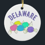 State Pride Delaware Beach Salt Water Taffy Ceramic Tree Decoration<br><div class="desc">Show pride in your home city or state! Ornament features an original marker illustration of delicious Delaware beach boardwalk saltwater taffy. This hometown foodie design is also available on other products. Other states and cities are also available. Don't see what you're looking for? Need help with customisation? Contact Rebecca to...</div>