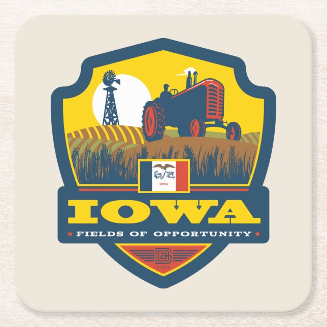 State Pride | Iowa Square Paper Coaster (Front)