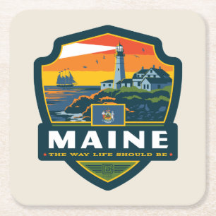State Pride   Maine Square Paper Coaster