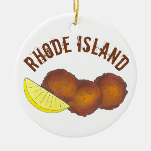 State Pride RI Rhode Island Fried Clam Cakes Ceramic Tree Decoration