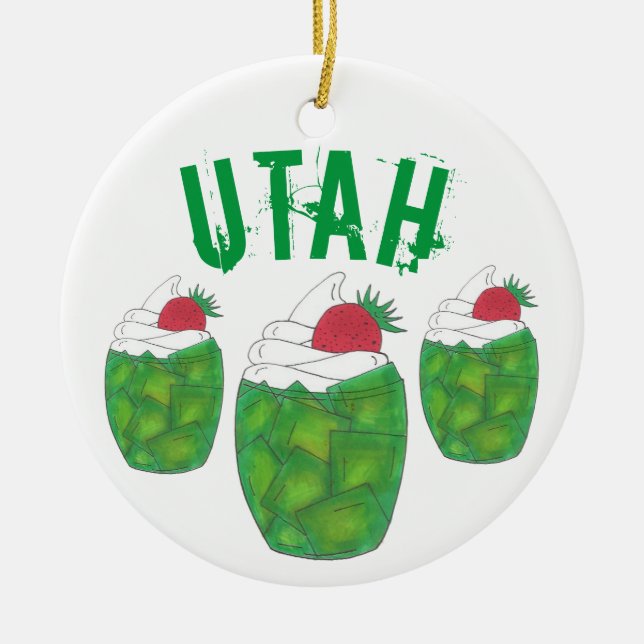State Pride UTAH Green Gelatin Dessert Parfait Ceramic Tree Decoration (Front)