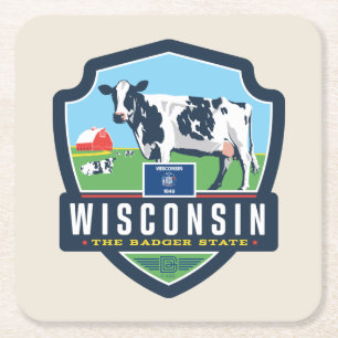 State Pride Wisconsin 2 Square Paper Coaster