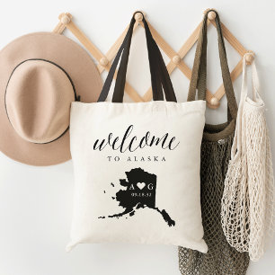 State Silhouette Wedding Welcome Tote   Alaska