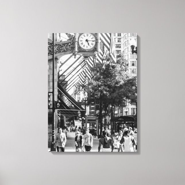 State St Scene| Black and White Portrait Canvas Print (Front)