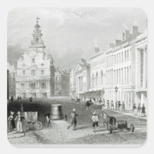 State Street, Boston,engraved by S.Lacey Square Sticker