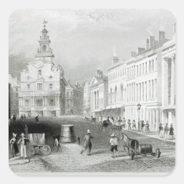 State Street, Boston,engraved by S.Lacey Square Sticker (Front)