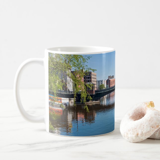 state street bridge crossing milwaukee river coffee mug (With Donut)