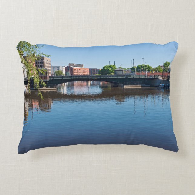 state street bridge crossing milwaukee river decorative cushion (Front)