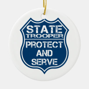State Trooper Police Badge Protect and Serve Ceramic Tree Decoration