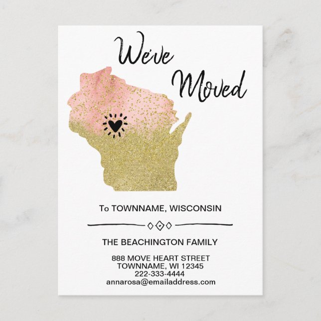 *~* STATE WISCONSIN New Home Address Moving *  Announcement Postcard (Front)