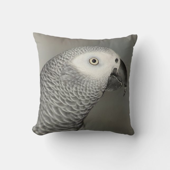 Stately African Grey Parrot Cushion (Front)