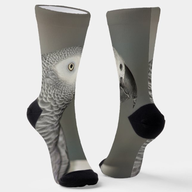 Stately African Grey Parrot Socks (Angled)