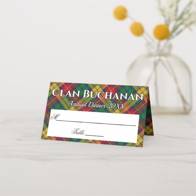 Stately Clan Buchanan Tartan Motto Place Card (Front)