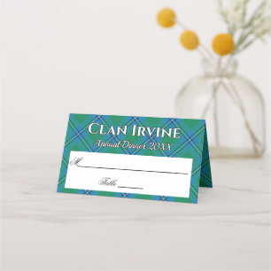 Stately Clan Irvine Irwin Tartan Motto Place Card