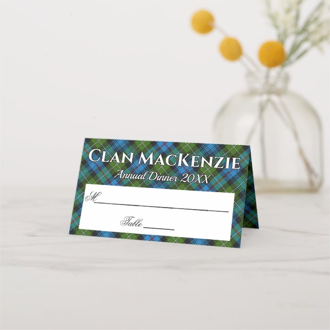 Stately Clan MacKenzie Tartan Motto Place Card (Front)