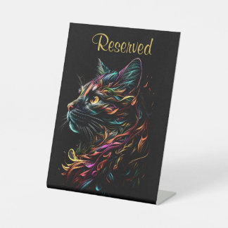 Stately Feline Profile Reserved Pedestal Sign