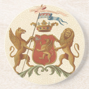 Stately Heraldic Badge with Griffin and Lion Coaster