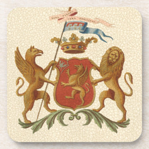 Stately Heraldic Badge with Griffin and Lion Coaster