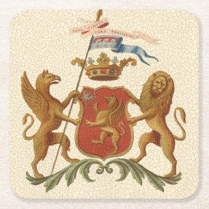 Stately Heraldic Badge with Griffin and Lion Square Paper Coaster