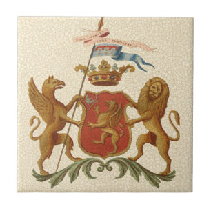 Stately Heraldic Badge with Griffin and Lion Tile