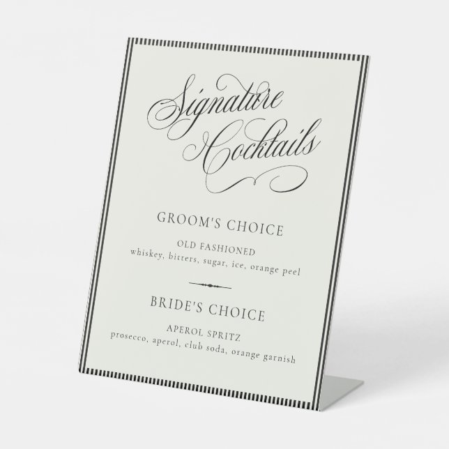 STATELY Signature Cocktails Wedding Bar Menu Pedestal Sign (Front)