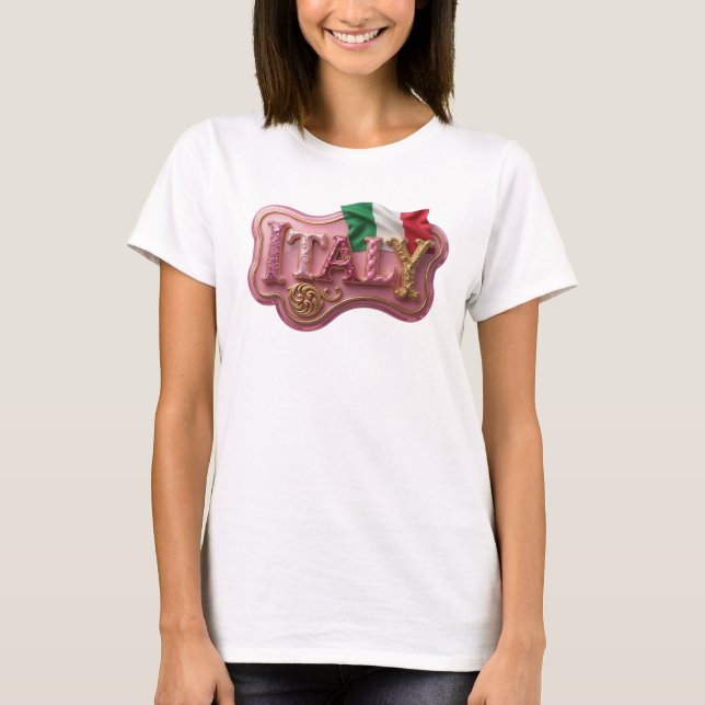 Statement Pink ITALY 3D Text Art T-Shirt (Front)