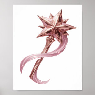 Statement Pink ROSE GOLD STAR WAND Artistic Motif Poster