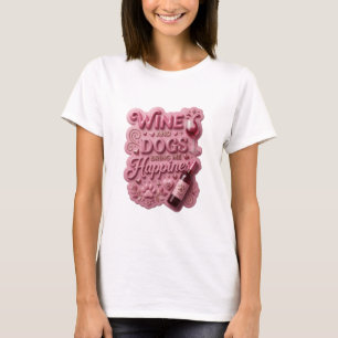 Statement Pink WINE AND DOGS BRING ME HAPPINES T-Shirt
