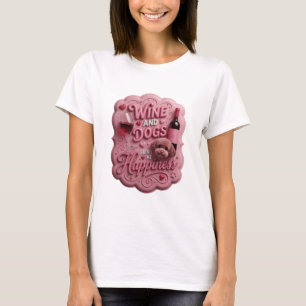 Statement Pink WINE AND DOGS BRING ME HAPPINESS v2 T-Shirt
