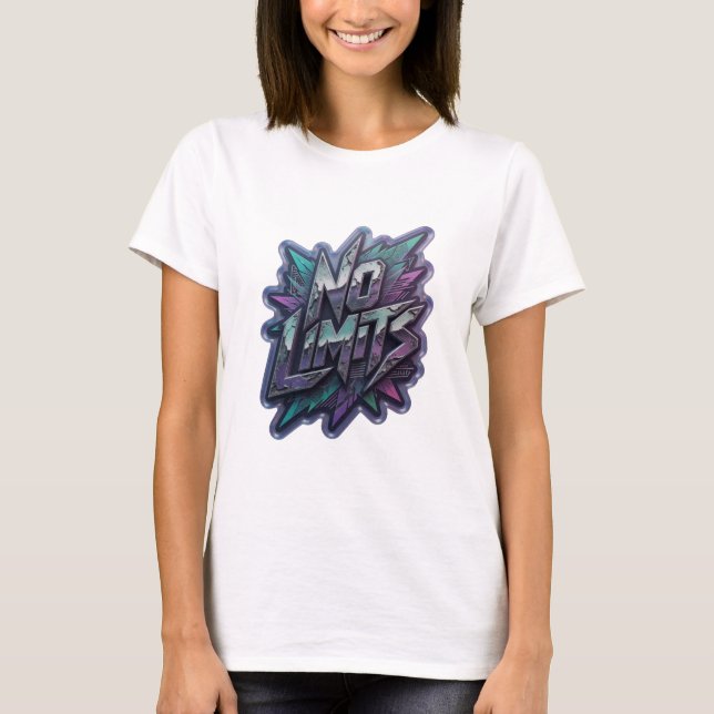 Statement Purple NO LIMITS 3D Text Art T-Shirt (Front)