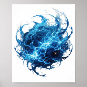 Statement Silver BLUE FLAME BALL Bold Design Poster