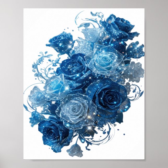 Statement Silver BLUE ROSES Text Design Poster (Front)