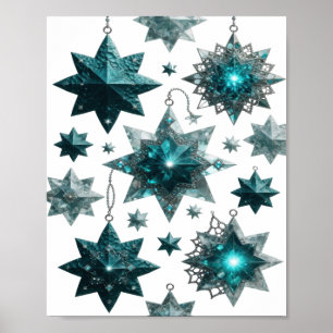Statement Silver BLUE STAR ORNAMENTS Poster