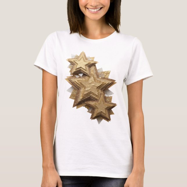 Statement Silver GLOWING GOLDEN STARS Text Design T-Shirt (Front)