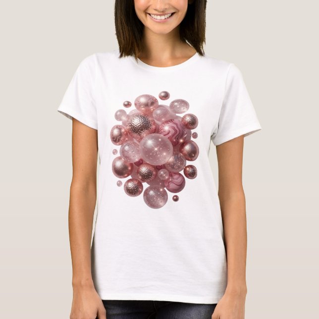 Statement Silver PINK GLASS BUBBLES 3D Text Art T-Shirt (Front)