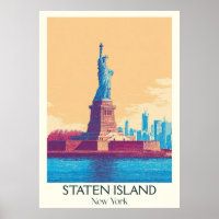 Staten Island NY Vintage Statue of Liberty Art