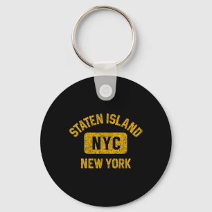 Staten Island Nyc Gym Style Distressed Amber Print Key Ring