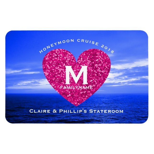 Stateroom Door Marker Honeymoon Cruise Pink Heart Magnet (Horizontal)