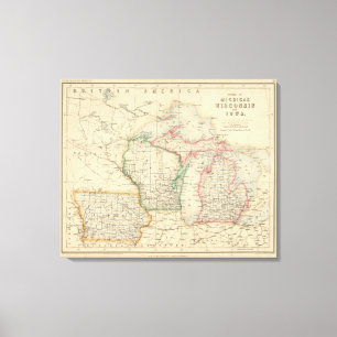 States of Michigan, Wisconsin and Iowa Canvas Print