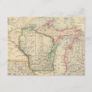 States of Michigan, Wisconsin and Iowa Postcard