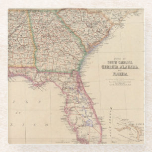 States of South Carolina, Georgia, and Alabama Glass Coaster