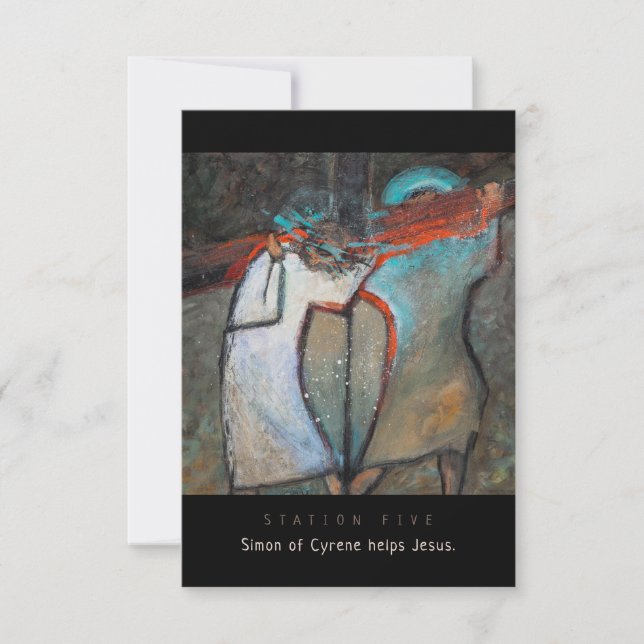 Station Five, Simon of Cyrene helps, Prayer Card (Front)