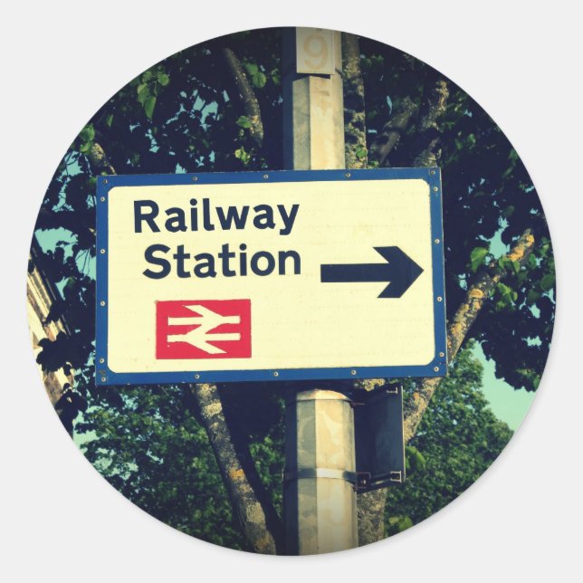 Station Sign Classic Round Sticker (Front)
